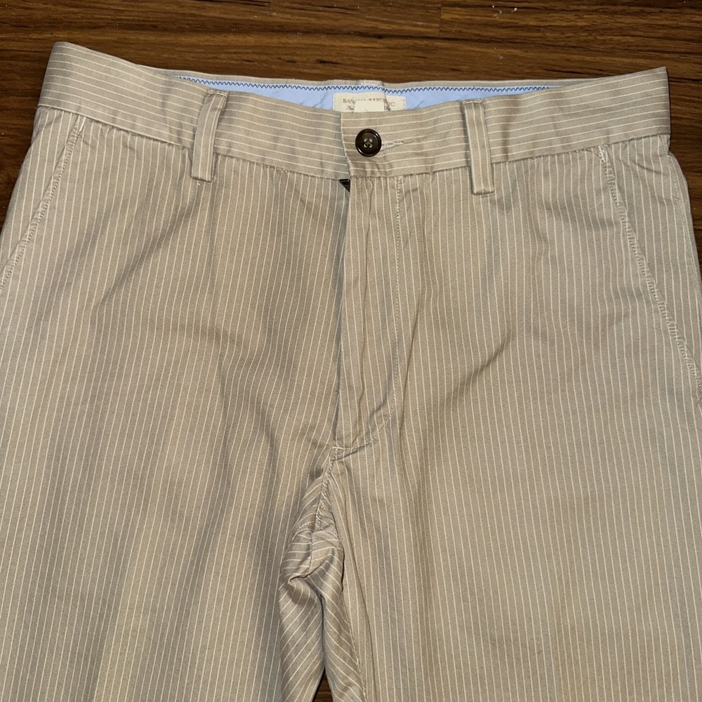Banana Republic Men's Boot Cut Pinstriped Tan Slacks 100% Cotton 33x30 Y2K
